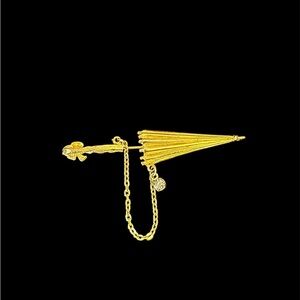 Celebrity Vintage Gold Umbrella Brooch with Chain